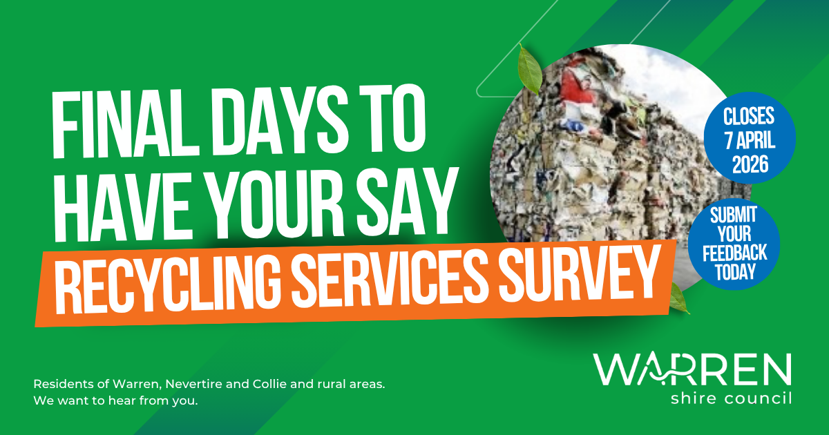 Media Release: One week left to have your say on recycling in Warren Shire